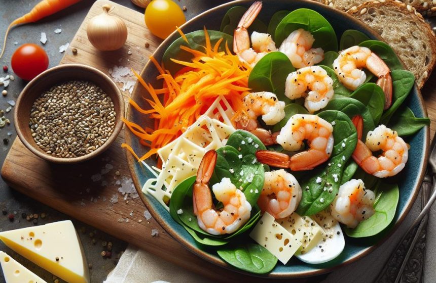 Salade Énergisante aux Crevettes et Pain aux Graines