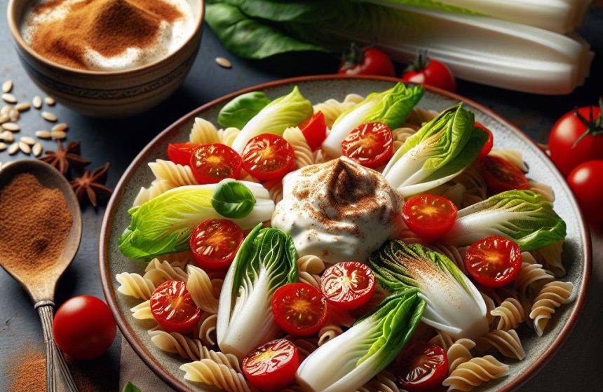 Endives et Tomates Cerises Poêlées avec Pâtes et Yaourt à la Cannelle