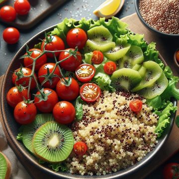 Salade de Quinoa aux Tomates Cerises et Sucrine avec Kiwis