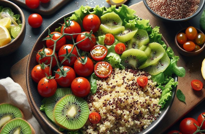 Salade de Quinoa aux Tomates Cerises et Sucrine avec Kiwis