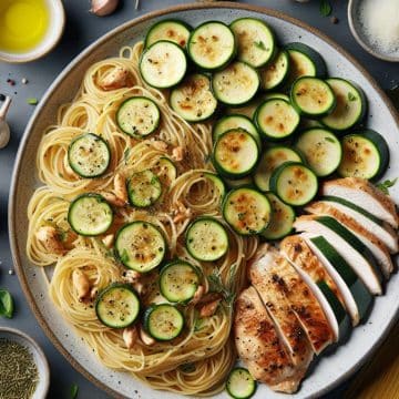 Spaghettis au Poulet Mariné et Courgettes