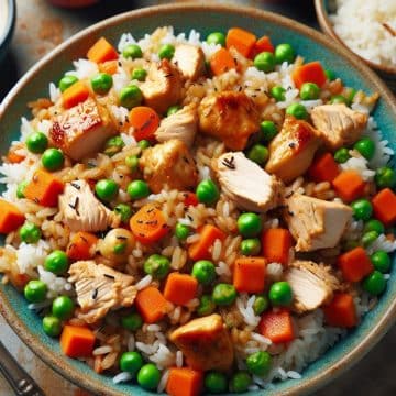 Riz Sauté aux Légumes et Poulet avec Compote de Pomme Vanillée