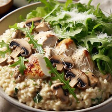 Risotto Crémeux au Poulet et Champignons avec Salade Verte