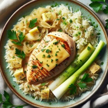 Poulet à la Crème de Poireau avec Gouda, Riz et Persil