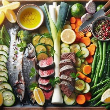Filet de Dorade et Truite aux Légumes et Émincé de Bœuf