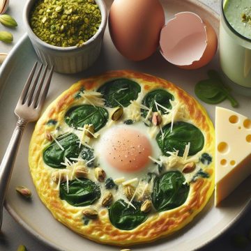 Omelette aux Épinards et Fromage avec Dessert Lacté Pistache