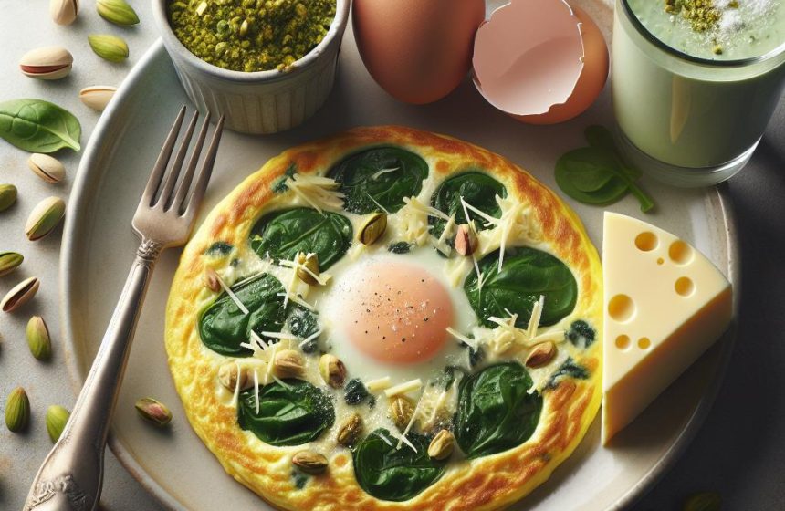 Omelette aux Épinards et Fromage avec Dessert Lacté Pistache