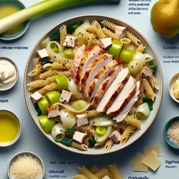 Pâtes Crémeuses à la Dinde et Poireaux avec Poire Fraîche
