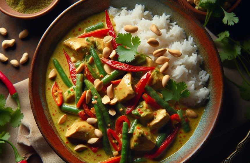 Curry Vert Thaï au Poulet avec Cacahuètes et Coriandre