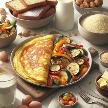 Omelette Gourmande aux Légumes Rôtis et Semoule, accompagnée de Petits Suisses