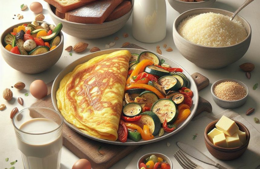 Omelette Gourmande aux Légumes Rôtis et Semoule, accompagnée de Petits Suisses