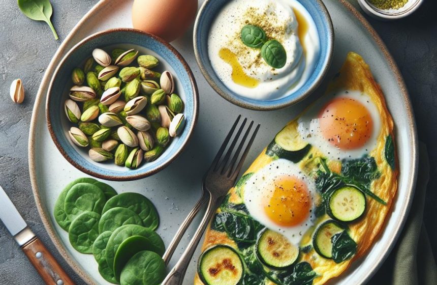 Omelette aux Épinards et Courgettes avec Dessert Lacté Saveur Pistache