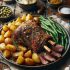 Agneau Rôti aux Pommes de Terre Sautées et Haricots