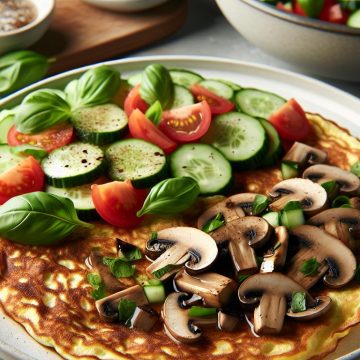 Omelette aux Champignons et Salade Fraîche de Concombre et Tomate