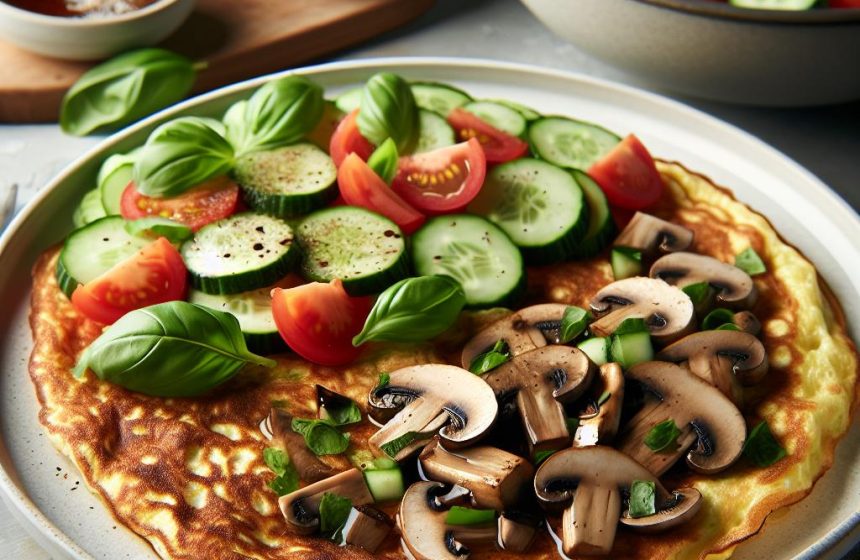 Omelette aux Champignons et Salade Fraîche de Concombre et Tomate