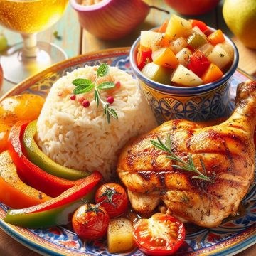 Poulet Basquaise avec Riz et Dessert Fruité