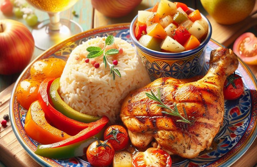 Poulet Basquaise avec Riz et Dessert Fruité