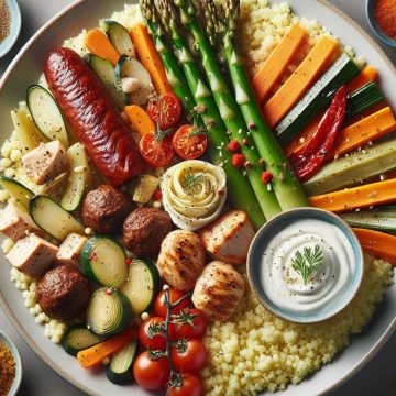 Couscous aux Légumes et Viandes avec Asperges Blanches et Crème d’Artichauts