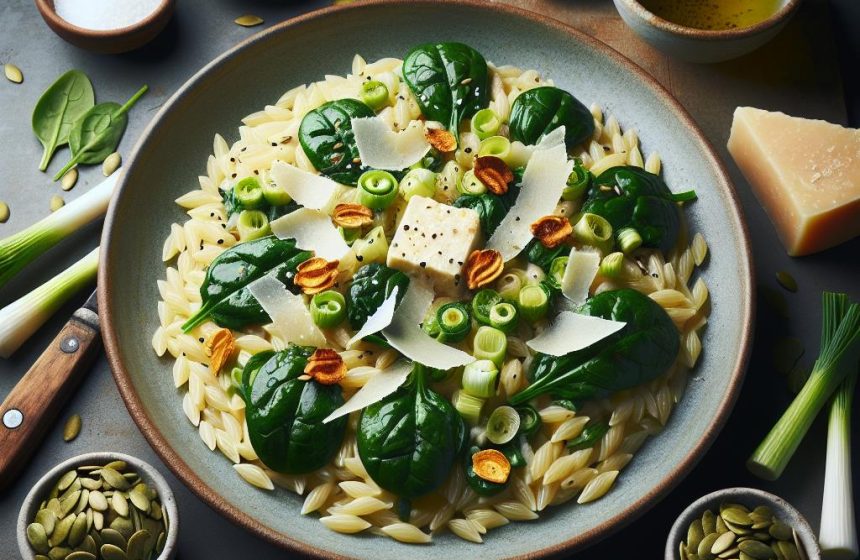 Orzo Crémeux au Parmesan et Légumes Verts
