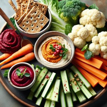 Assiette Gourmande de Légumes Croquants et Tartinades Colorées