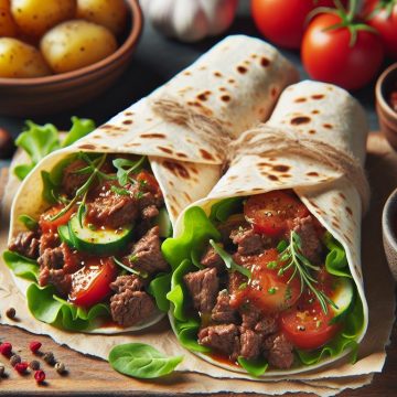 Wrap de Bœuf Savoureux avec Sauce Tomates et Patates au Four