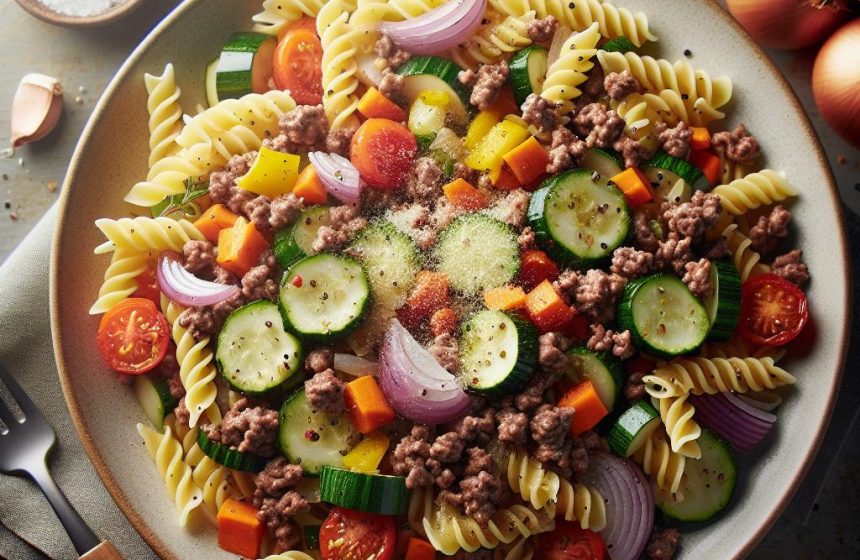 Pâtes aux Viandes Hachées et Légumes Colorés