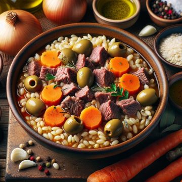 Ragoût Savoureux à l’Orge, Carottes, Olives et Viande