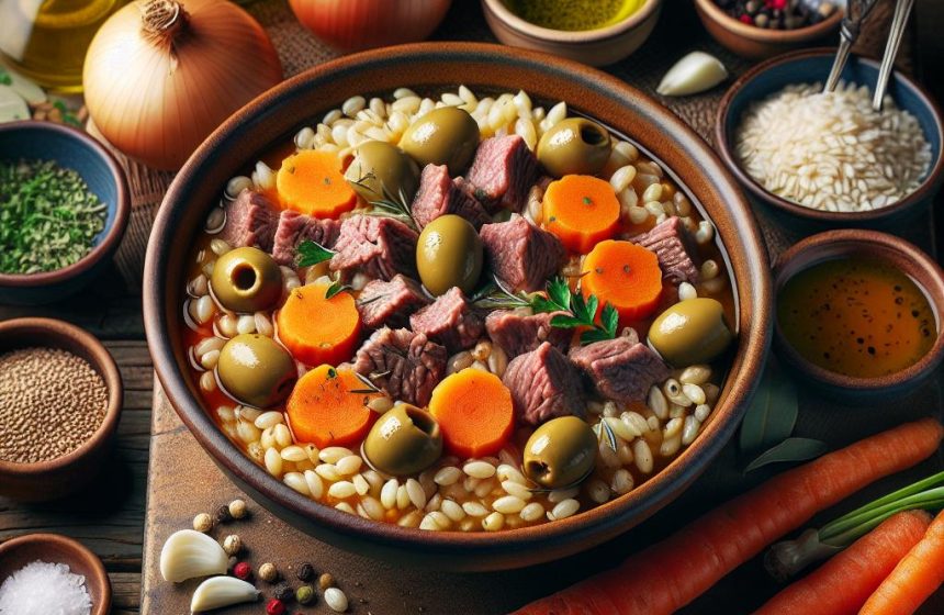 Ragoût Savoureux à l&rsquo;Orge, Carottes, Olives et Viande