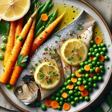 Petit Pois Carottes avec Filet de Merlan au Four