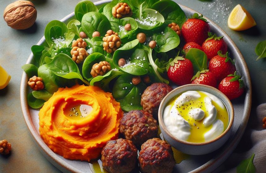 Boulettes Suédoises avec Purée de Patate Douce et Salade Verte