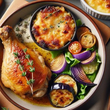 Cuisse de Poulet Rôtie et Gratin d’Aubergines Savoureux