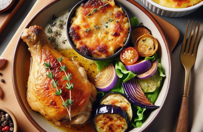 Cuisse de Poulet Rôtie et Gratin d&rsquo;Aubergines Savoureux
