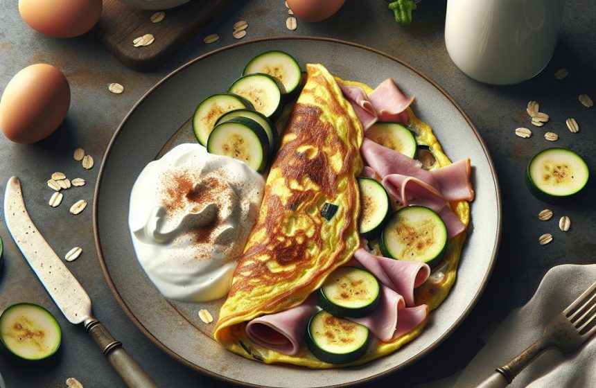 Omelette Savoureuse au Jambon et Courgettes avec Yaourt Grec et Avoine