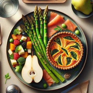 Coquillettes Quiche Sans Pâte à la Ratatouille et Saumon Fumé Asperges Poire