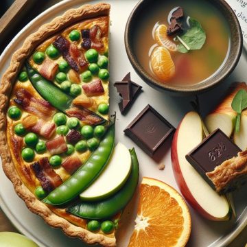 Délice de Quiche aux Petits Pois et Bacon avec Fruits et Chocolat