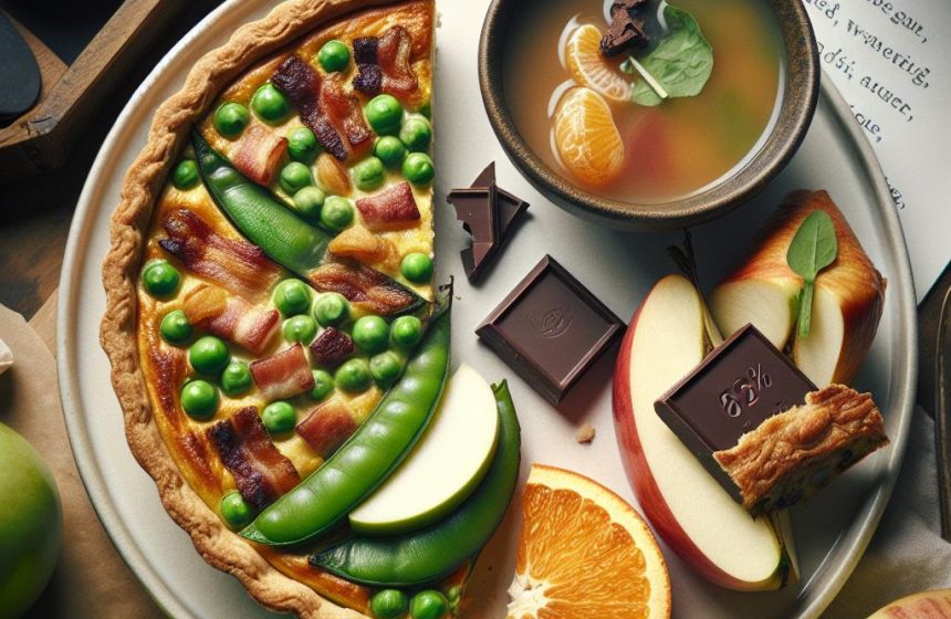 Délice de Quiche aux Petits Pois et Bacon avec Fruits et Chocolat
