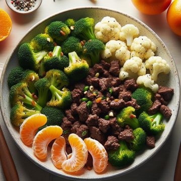 Bœuf Haché Sauté aux Brocolis et Chou-Fleur avec Clémentines