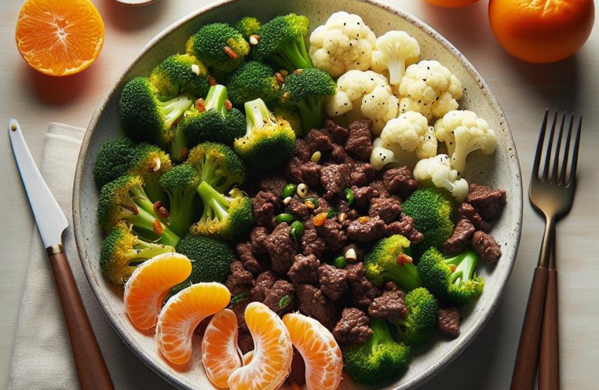 Bœuf Haché Sauté aux Brocolis et Chou-Fleur avec Clémentines