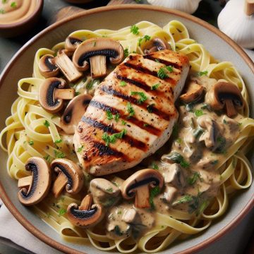 Tagliatelles Konjac au Poulet Grillé et Sauce Crémeuse aux Champignons
