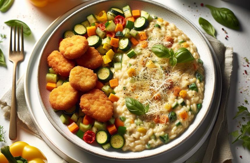 Risotto Crémeux aux Légumes et Nuggets de Poulet