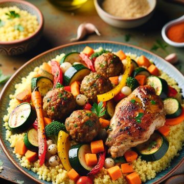 Couscous aux Légumes, Boulettes et Haut de Cuisse de Poulet