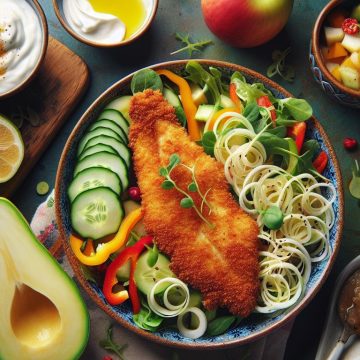 Salade Colorée et Colin Pané avec Douceur de Chèvre