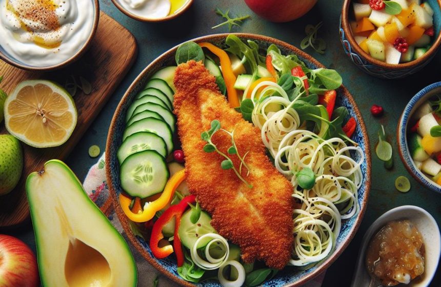 Salade Colorée et Colin Pané avec Douceur de Chèvre