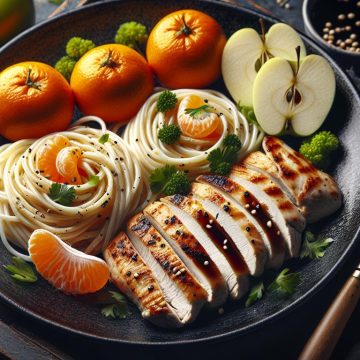 Délice de Poulet aux Tagliatelles de Riz et Fruits Frais
