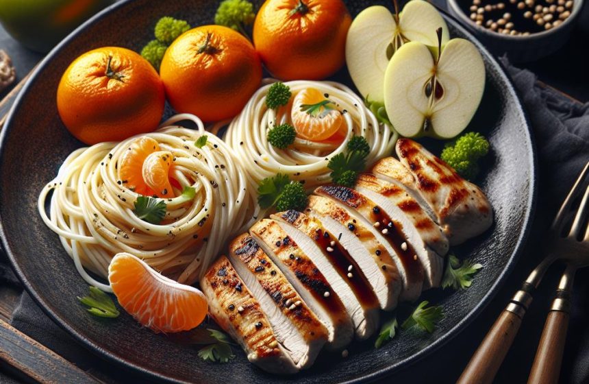 Délice de Poulet aux Tagliatelles de Riz et Fruits Frais