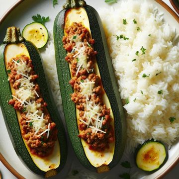 Courgette Farcie à la Viande Hachée et Riz Blanc