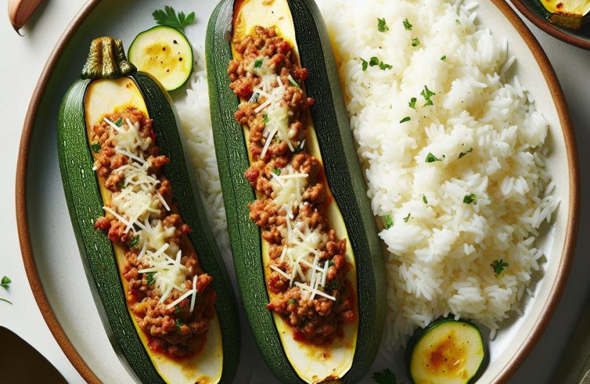 Courgette Farcie à la Viande Hachée et Riz Blanc
