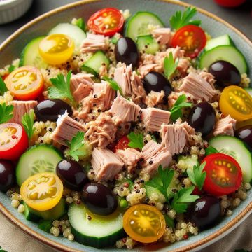 Salade de Quinoa au Thon, Olives Noires, Tomates Cerise et Concombre