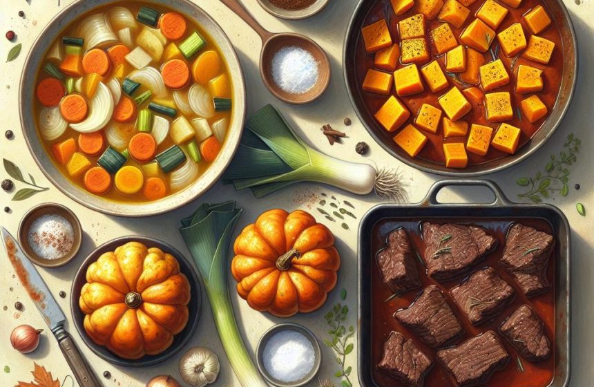 Délice Automnal : Soupe de Légumes, Potirons au Four, Bœuf en Sauce
