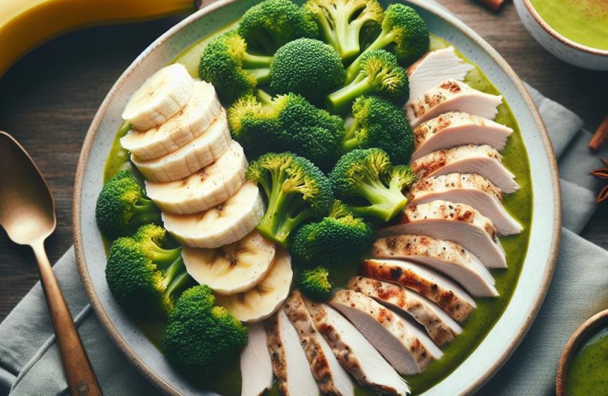 Dinde en Sauce Brocolis avec Soupe de Banane